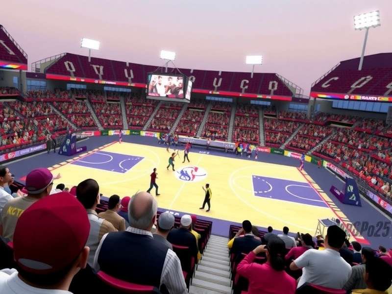 NBA 2K25 Elite Edition featuring a replica of Delhi's Thyagaraj Sports Complex with Indian spectators